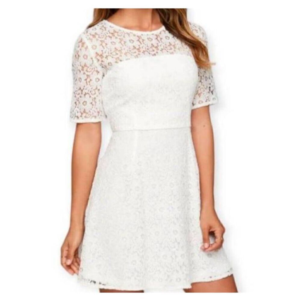 LULU'S LOVE & LAUGHTER IVORY LACE SKATER DRESS SZ.S EUC.